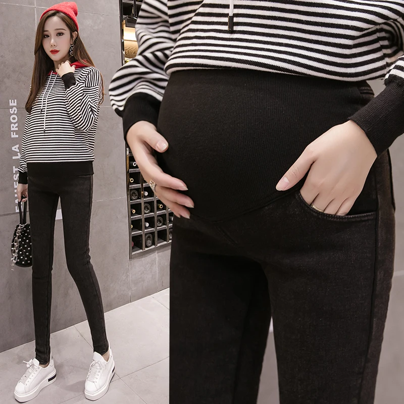 Warm Velvet Jeans Maternity Pants For Pregnant Women Clothes Nursing Pregnancy Leggings Trousers   Capris