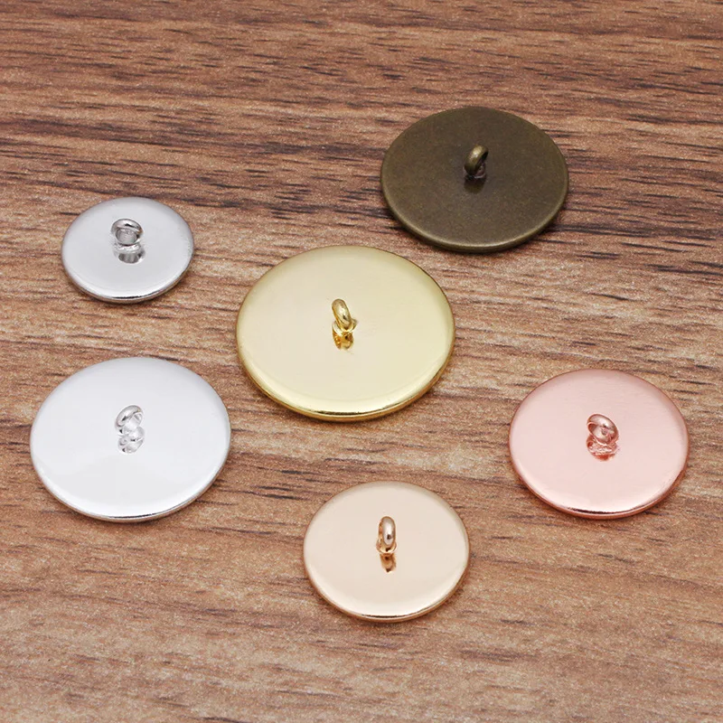 50pcs 8mm - 25mm Round glass Cameo Base Blanks Smooth Bezel Button Loops Back for Soft Fabric and Crochet Dolls DIY Findings