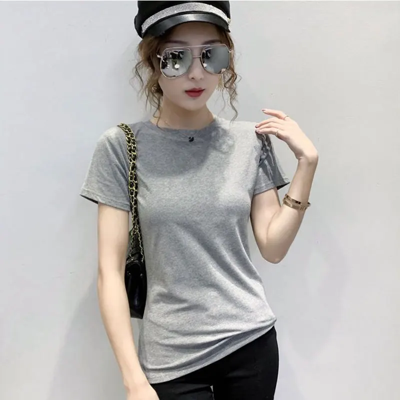 Women Casual Basic Black White T-shirt O-neck Short Sleeve Female Tee Slim Solid Color T-shirt Lady Sexy Fit Tshirt Tops