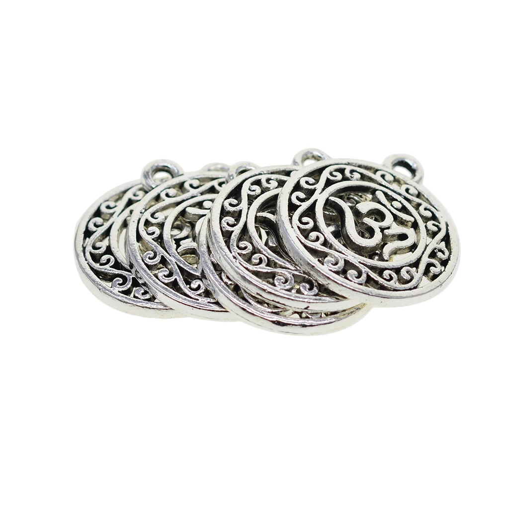 

30pcs antique silver boho Filigree hollow round OM (aum) yoga Charms