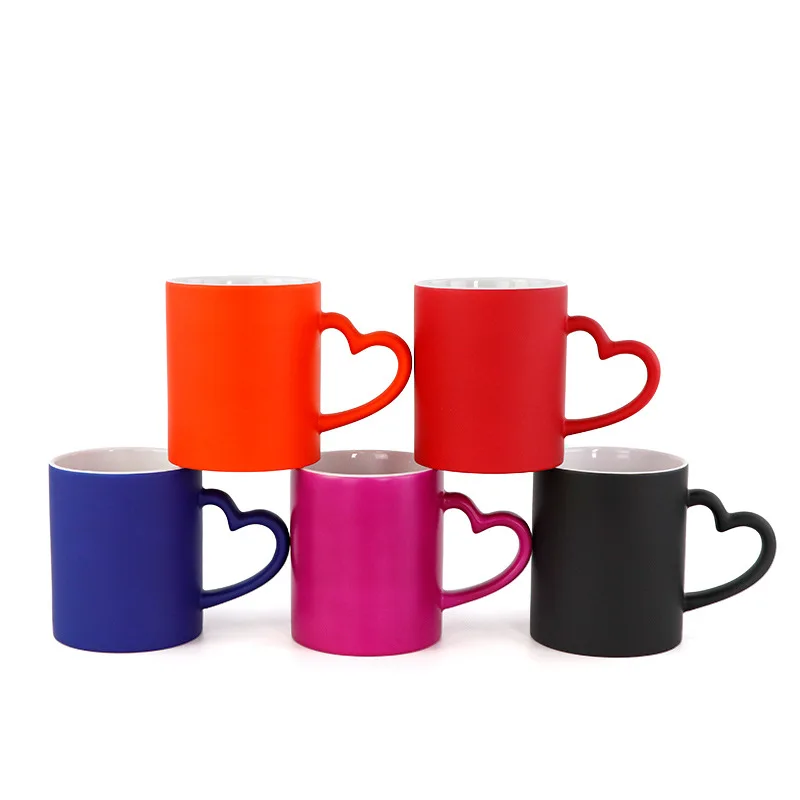 Diy Custom Matte  personalized Mug Hot Water Change Color Ceramic Cup Heart and Round Handles Print Logo Photo Text Gift