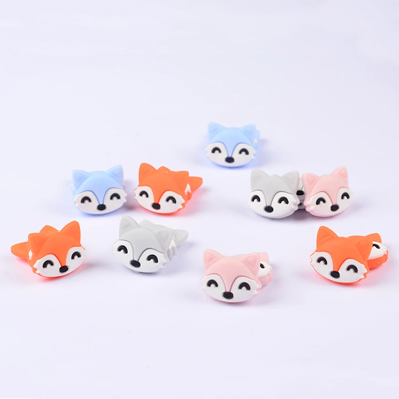 10Pcs/Lot Cartoon Silicone Beads BPA Free Cat Heads Shape Beads Teething Toys Baby DIY Animal Baby Teether Wholesale