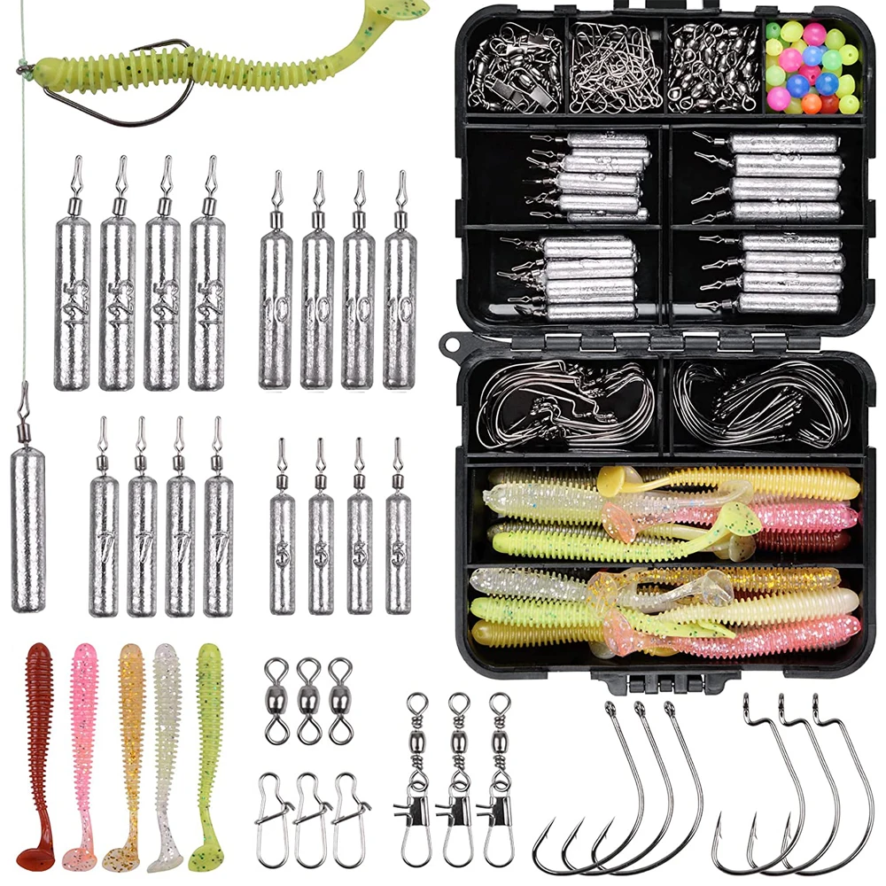 178Pcs fishing lure accessories kit with Drop shot fishing Sinkers Wacky Hooks worm baits bass trout Jig fishing