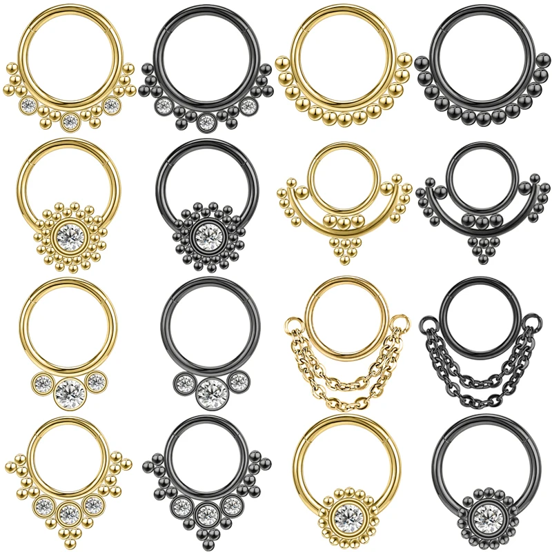 

ZS 16G Black Nose Ring Women Stainless Steel Septum Ring Crystal Nose Septum Piercing Bohemia Nose Helix Cartilage Piercing
