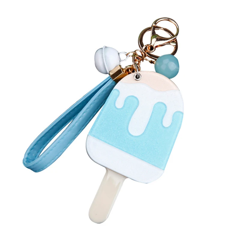 Cute Plush Ball Ice Cream Key Ring Flower Mirror Keychain Female Bag Pendant Girl Personality Pendant Charm Jewelry Key Chain