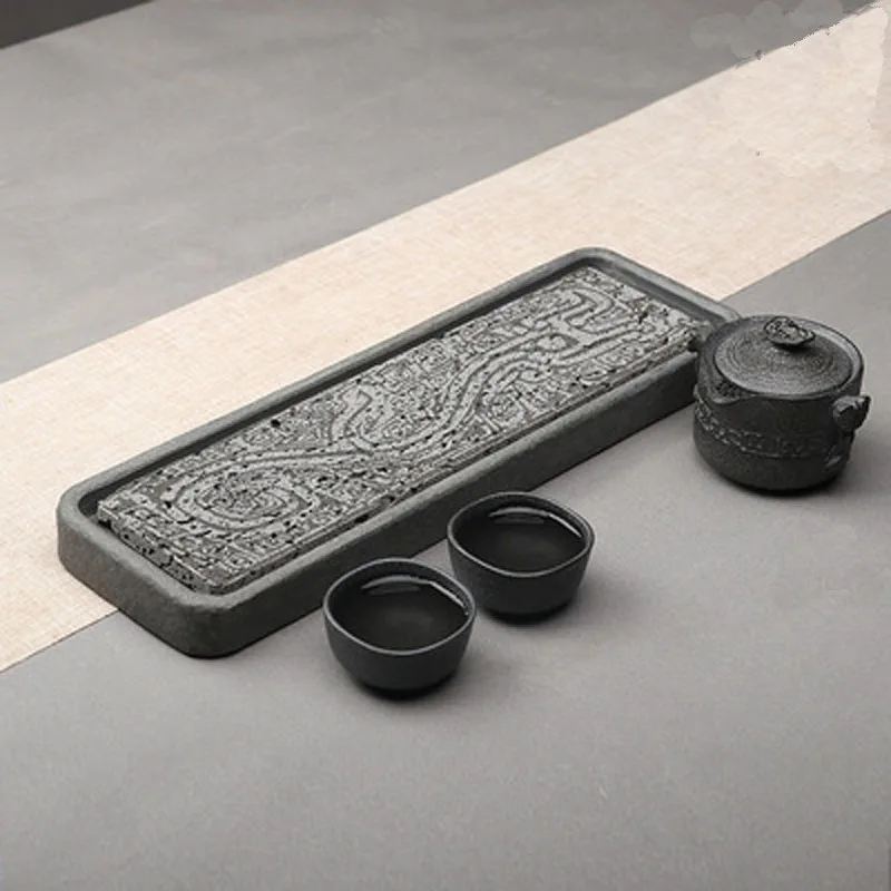 Rectangular Stone Tea-Tray Separable Natural Volcanic Rock Plate, Kung Fu Tea Set, Room, Home Decoration, Table, Office Decor