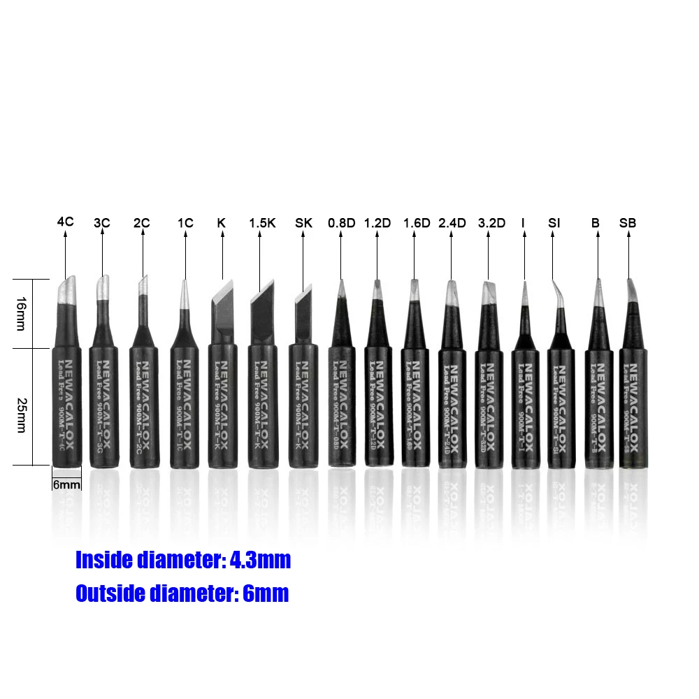 NEWACALOX 16pcs/lot Lead Free Black Metal Soldering Iron Tips 900-T For Hakko Rework Soldering Station Tool Kits