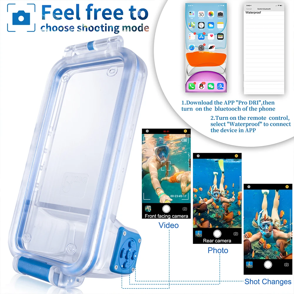 Pixco บลูทูธ30M ใต้น้ำกันน้ำสมาร์ทโฟนรุ่นอัพเกรดสำหรับ iPhone 13 12 11X8 7 Plus Pro max