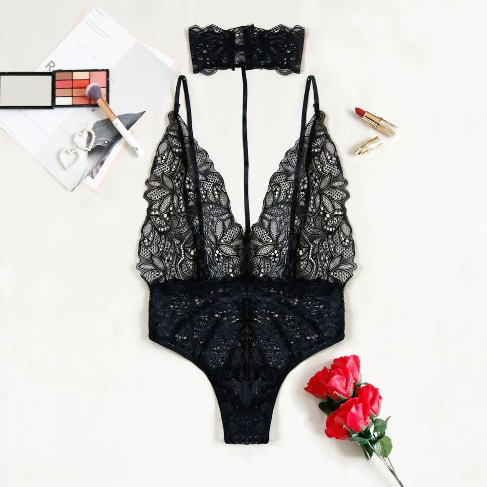 with Rings Lingerie Body Encaje Mujer Fashion Women Lingerie Lace Teddy One Piece Mesh Bodysuit Underwear Body