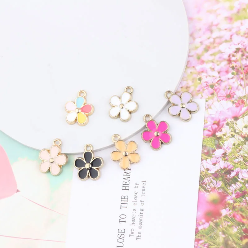 

10pcs Colorful Little Flowers Enamel Charms Alloy Five Petals Pendants Fit Earrings Bracelet DIY Material Jewelry Accessories