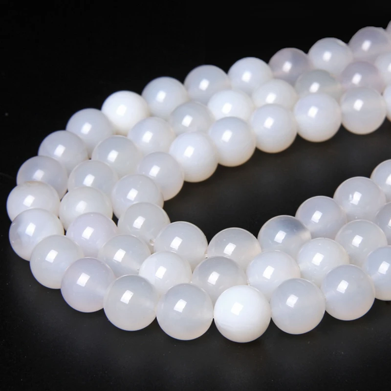 8 10 12 mm Natural White Agates Smooth Stone Beads Round Loose Real Agates Beads Jewelry Making Handmade DIY Bracelet Necklace