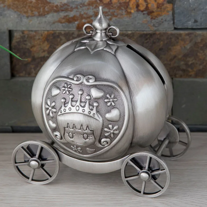 Creative Cinderella Pumpkin Car Piggy Bank Children's Coin Perfect Toy Gift for Kids Metal Craft Ornaments