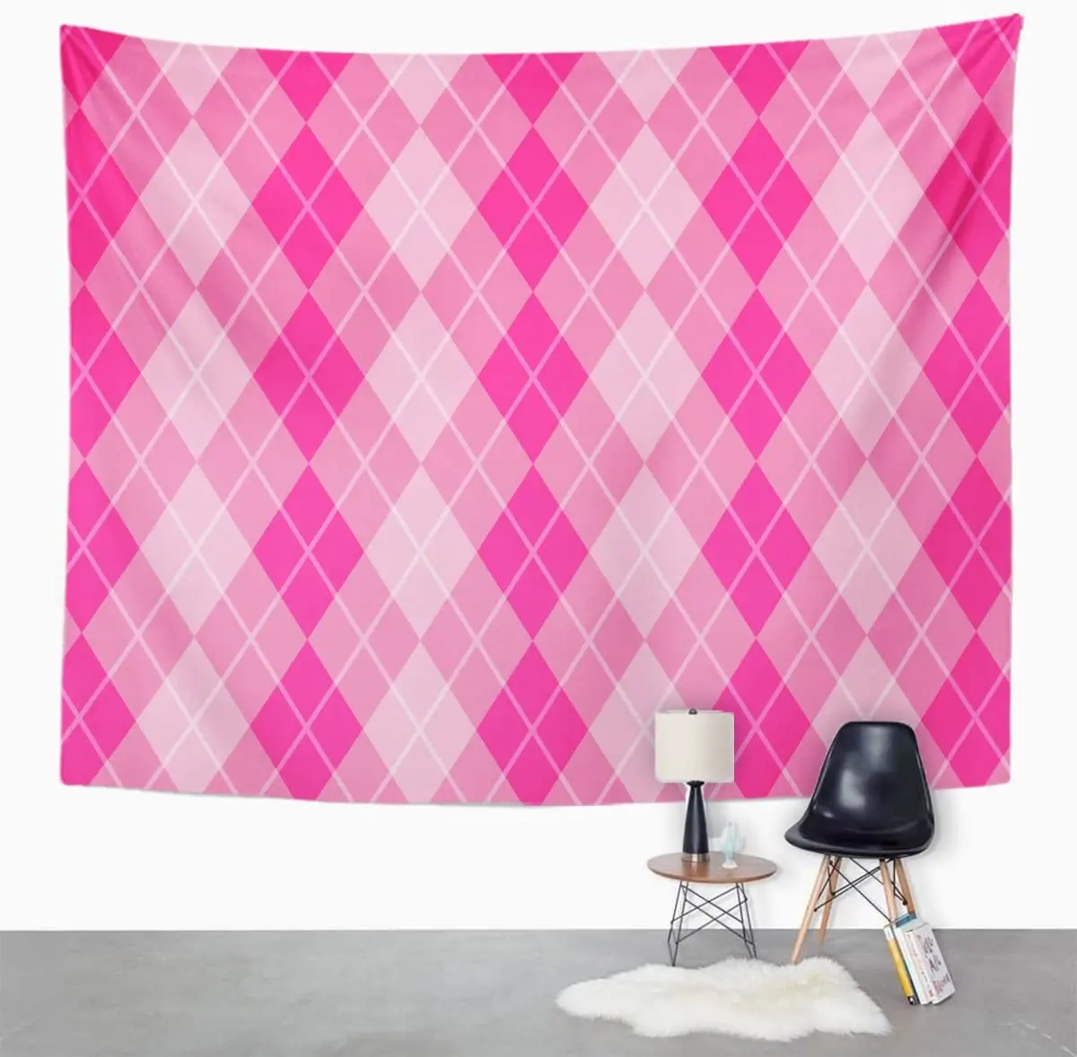 Pink Abstract Argyle Harlequin Pattern Colorful Checkerboard Checks Classic Tapestry Home Decor Wall Hanging for Living Room