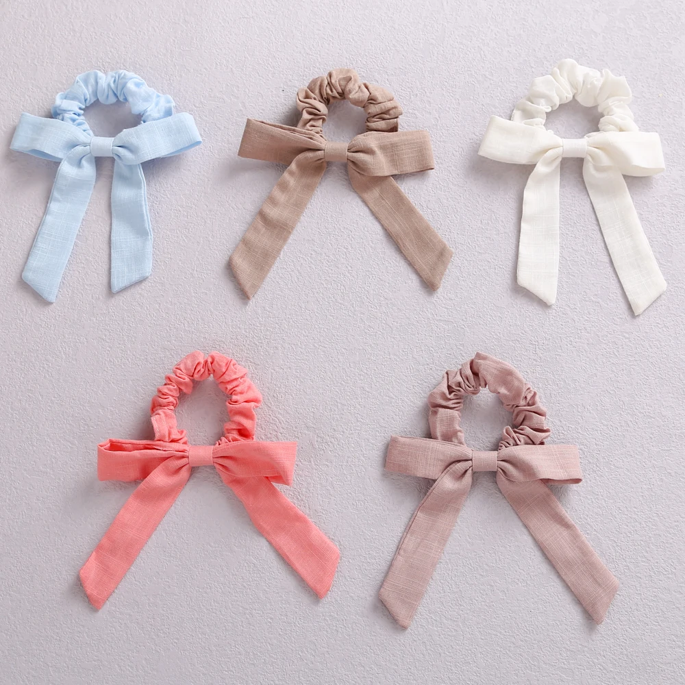 Girls Hair Accessories Big Bows Toddler Ponytail Holder Cotton Linen Children Elastic Scrunchy Fashion Hair Rubber Bands