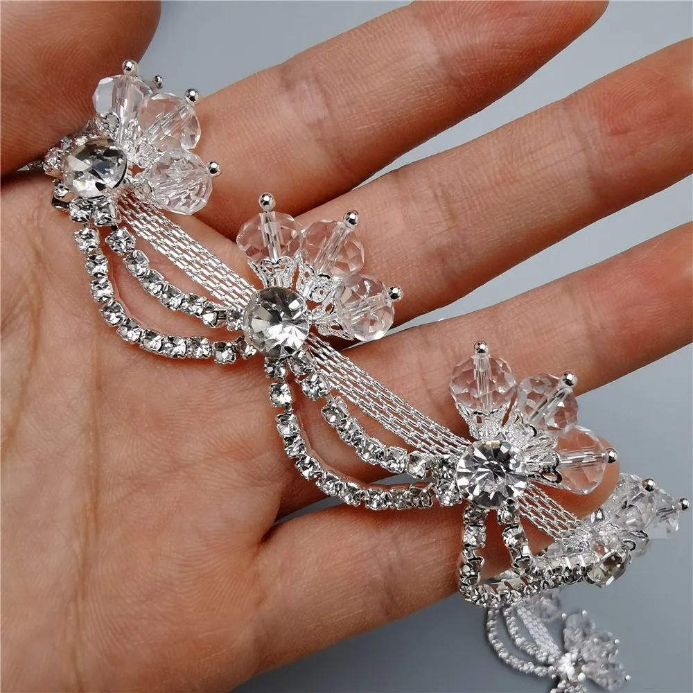 Rhinestone Crystal Chain Bling Diamante Lace Diamond Belt Trim Ribbon Necklace Applique Gem Sparkle Wedding Dress 1.18inch Width