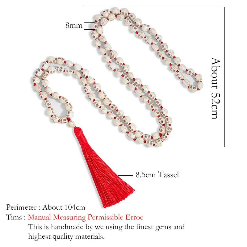Non-Mainstream Men Sautoir Hot Lmitation Bone Skull Beaded Handmade Knot 108Mala Necklace Hip Hop Tassel Pendant Jewelry
