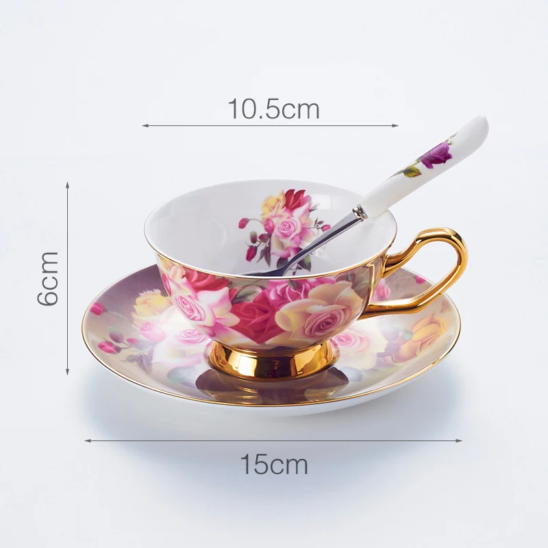 Vintage Rose Bone China Tea Cup Saucer Spoon Set 200ml Advanced Porcelain Coffee Cup British Cafe Afternoon Teacup Drop Shipping