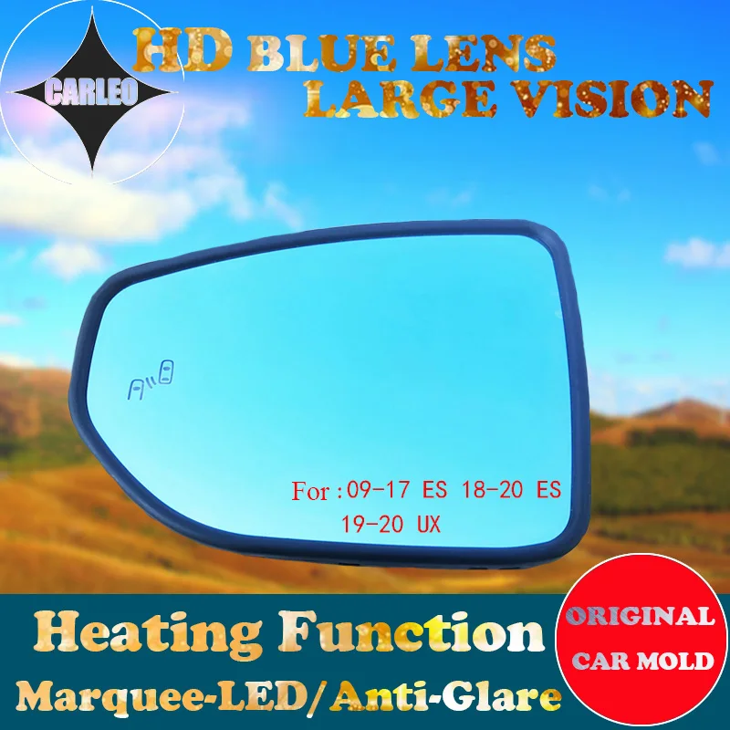 

1 Pair Side View Mirror Lens for Lexus ES 09-20 UX 19-20 Blue Glass Large view With Heating Defogging Blind Spot Marquee LED