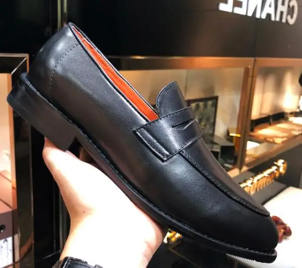 British Style Black Cow Leather Round Toe Slip On Loafers Man Low Top Flat Business Dress Shoes Size 37-45 Drop Shipping Male