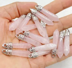 38*8MM Natural Gem stone Rose Quartz crystal amethysts Opalite pillar chakra Pendant Jewelry making necklace for men woman 20pcs