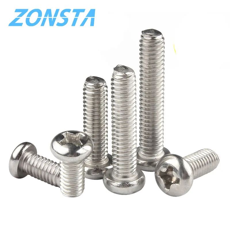 Cross Recessed Pan Head Screws M1.2 M1.4 M1.6 M2 M2.5 M3 M4 M5 M6 304 Stainless Steel Rounnd Phillips TV Machine Screw DIN7985