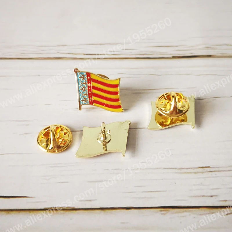 Valencia Flag Lapel Pins Spain Provincial Nationalities Region Brooch Crystal Epoxy Metal Enamel Badge