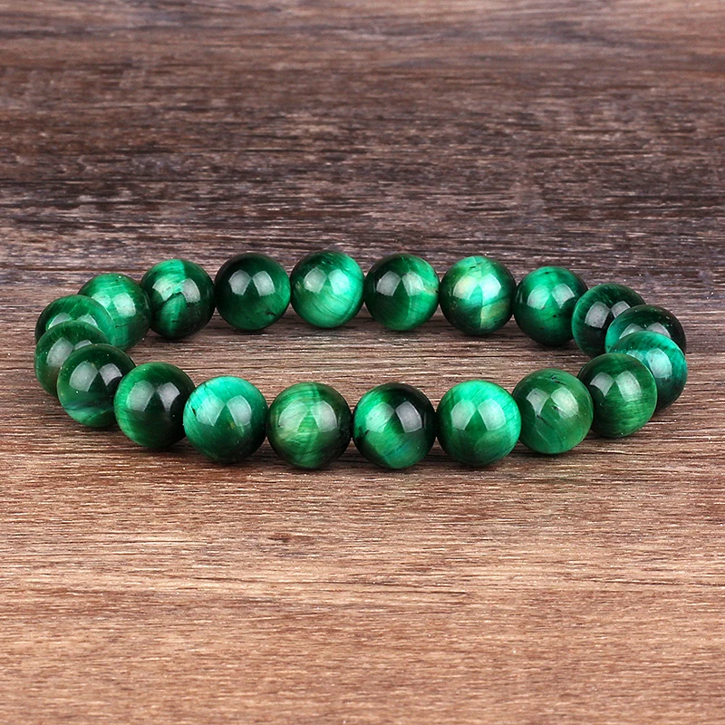 6-12mm Green Tiger Eye Bracelet for Men Women Natural Stone Healing Beads Bracelets Tiger Eye Beaded Elastic Rope Jewelry Gifts