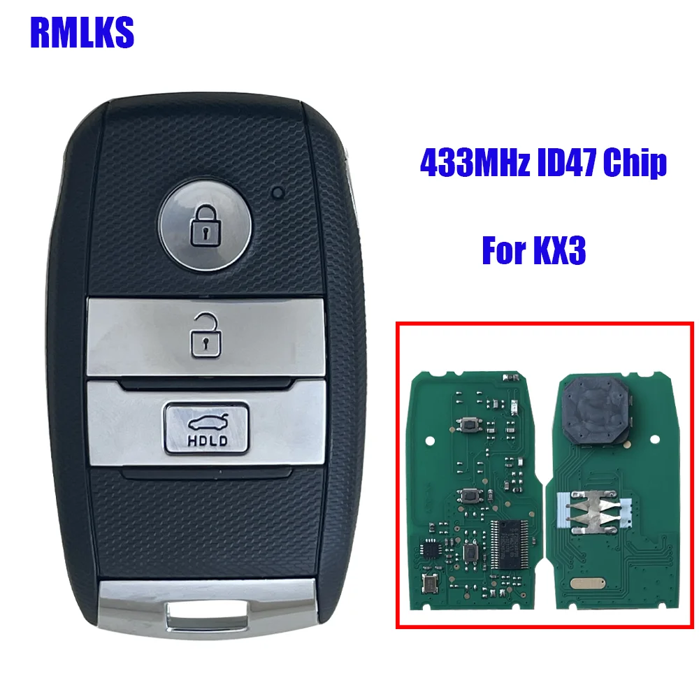 

3 Buttons Car Smart Remote Key for KIA KX3 Keyless Go 433Mhz ID47 Chip Fob Control Key Uncut Blade