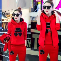 Autumn and winter new Fashion women suit women's tracksuits casual set with a hood fleece sweatshirt three pieces set