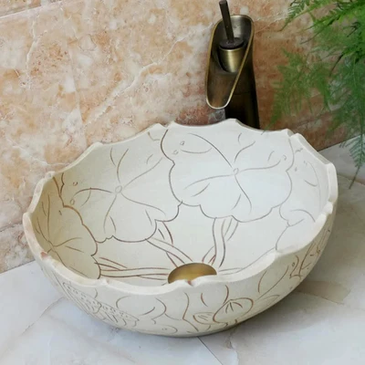 

Bathroom Artistic Basin Ceramic Vessel Sink Bowl Faucet & Pop-up Drain AB232