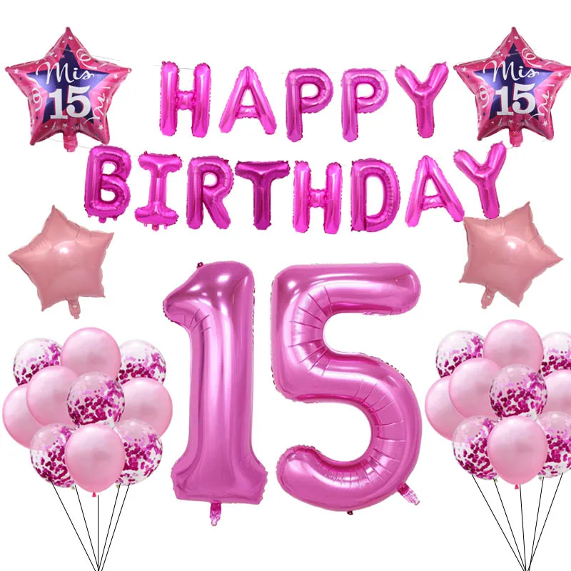 Mis Quince my Fifteen 15th years old birthday party balloons number 15 baloon Spanish Girl pink happy birthday letter baloon