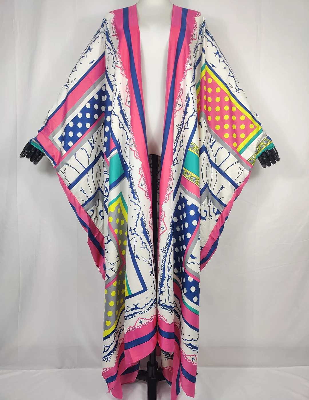 Fashion Blogger Hot Sale Summer Multicolor Boho Beach Silk Long Cardigans Plus Size African Lady Swimwear Lose Kimonos