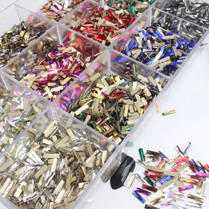 2.5x9mm Strip Nail Rhinestone Mix color Glass Crystal 30pcs /100pcs for nail accessories Free Shipping