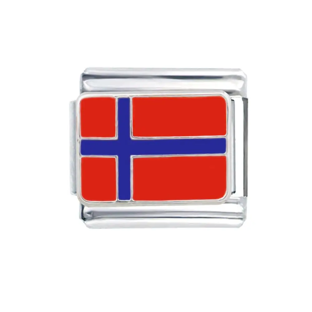 Stainless Steel Composable jewelry 9mm national Norway country flag Italian charm link bracelet fit Zoppini