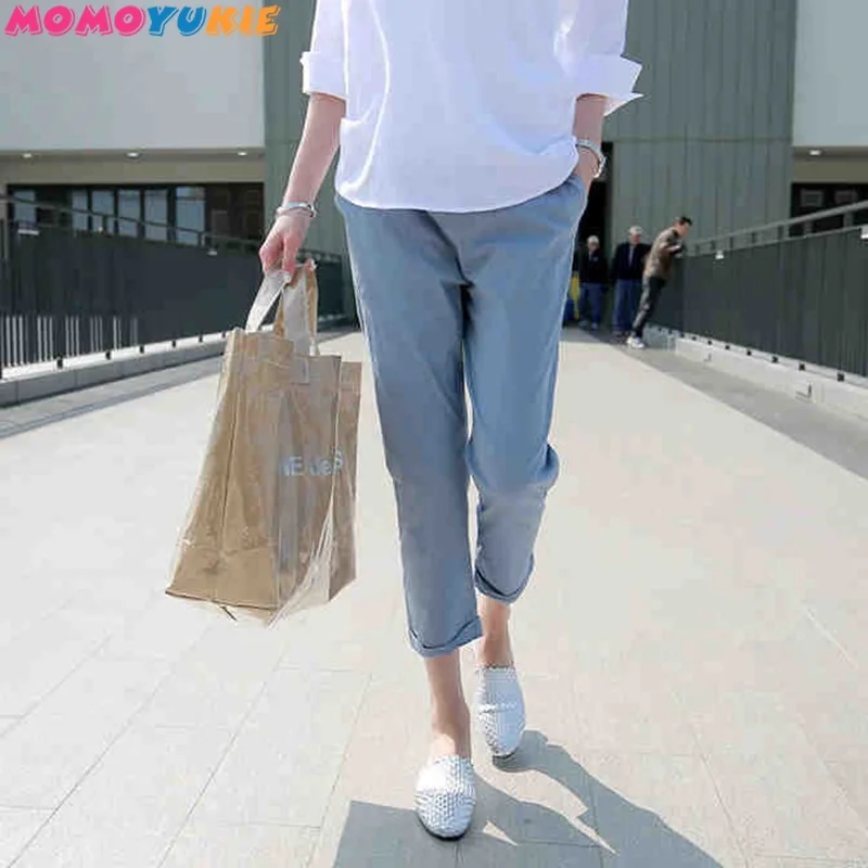 Thin Cotton Linen Spring Summer Ankle-length Pants High Waist Leisure Maternity Pants Solid Color Pregnant Women Clothing