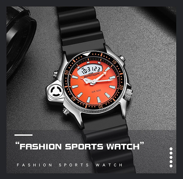 SANDA Mode Sport Männer LED Digital Uhren Dual Display Quarz Armbanduhr Im Freien Wasserdichte Militär Armbanduhren Herren Uhr – Detail 8
