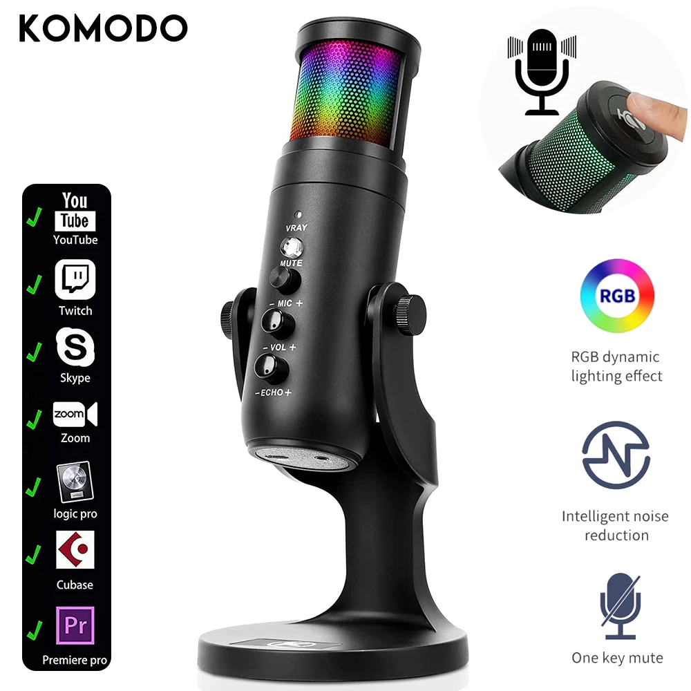 RGB Microphone Professional Condenser For iPhone Android PC Computer Laptop Phone Recording Singing Gaming Streaming