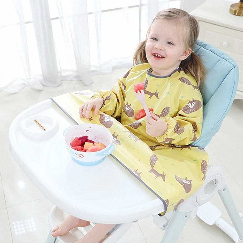 Newborn Long Sleeve Bib Coverall with Table Cloth Cover Baby Dining Chair Gown Waterproof Saliva Towel Burp Apron