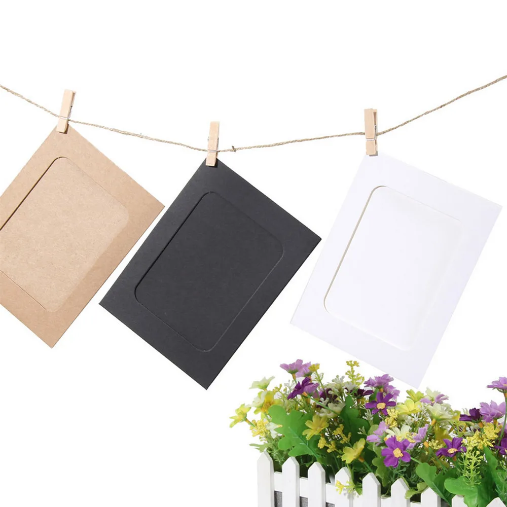 10 Pcs Combination Paper Frame with Clips DIY Kraft Paper Picture Frame Hanging Wall Photos Album 2M Rope Home Decoration Craft