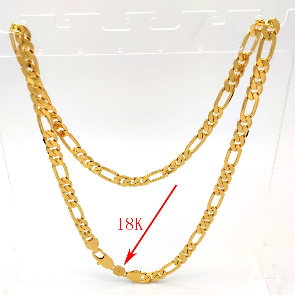 Ltalian Figaro Solid Gold GF 18 k Stamp Link Chain Necklace 24 Inches  8 * 600 mm High quality