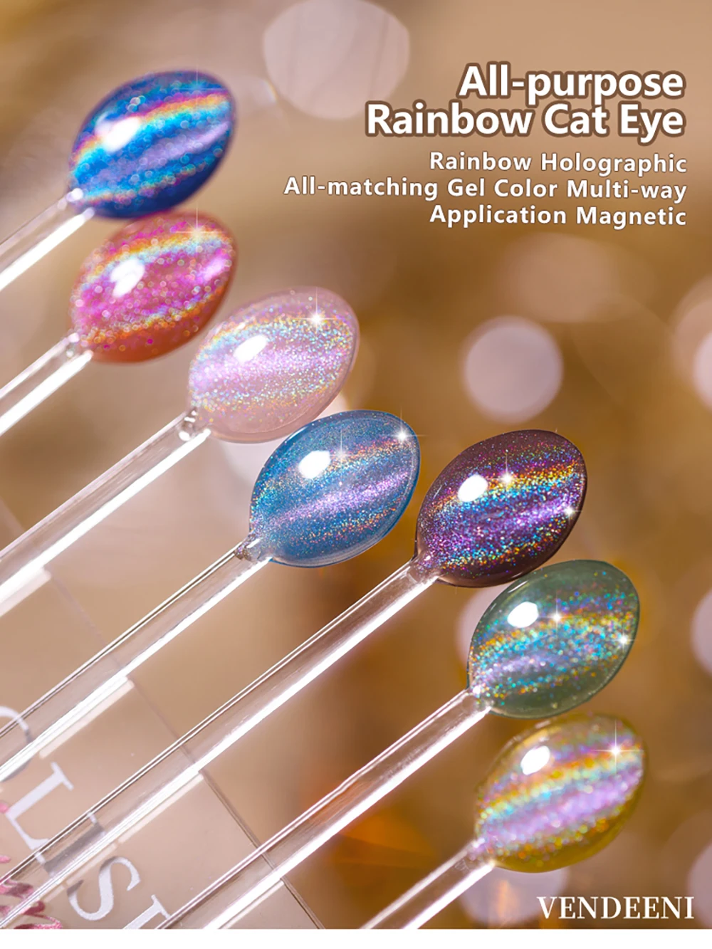 Vendeeni 15ml Universeller Regenbogen-Katzenaugen-Gel-Nagellack Laser-Glitzer Magnetischer Gel-Lack Kann mit Jeder Grundfarbe Kombiniert Werden – Detail 1