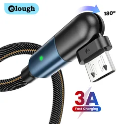 Elough Rotate 180° Type C Cable for Xiaomi Mi 11 Redmi Note 9 Pro  3A Fast Charging USB Cable for Samsung S20 S10 LED Data Line