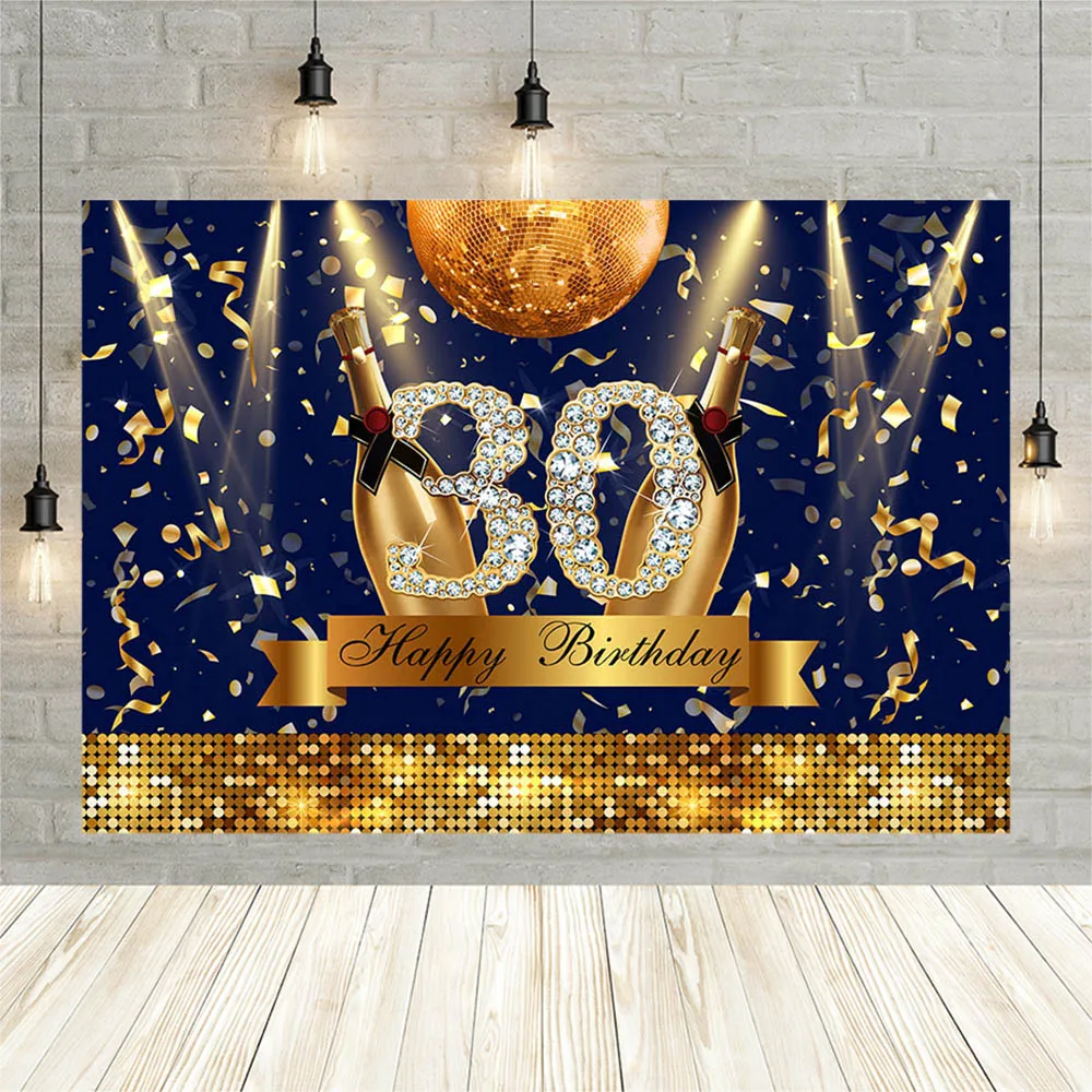 Avezano Celebration 30th Birthday Backdrop For Photography Disco Light Gold Champagne Glitter Polka Dots Adult Photo Background