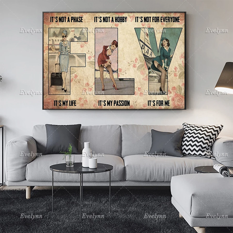 Flight Attendant Air Stewardess Poster It's Not A Phase It's My Life Wall Art Prints Home Decor Canvas UniqueGift Floating Frame