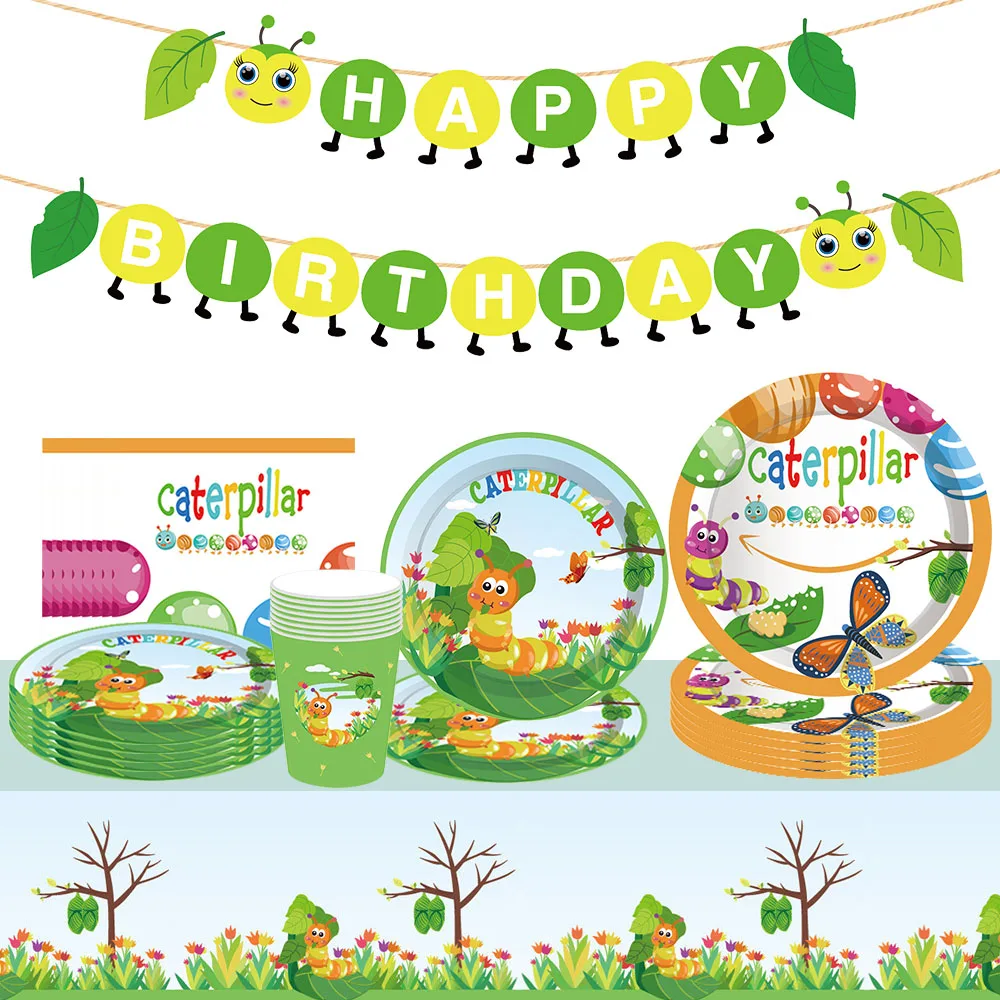 Caterpillar Evolution Butterfly Dinner Plates Baby Shower Party Decorations Disposable Tableware Kids Happy Birthday Party Gift