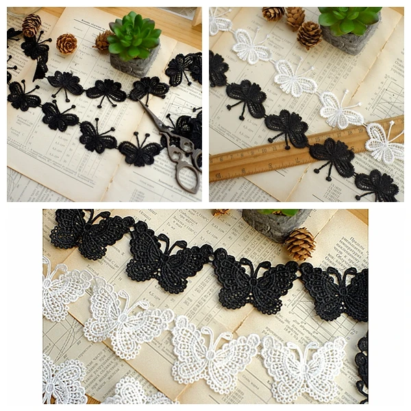 New Fashion Guipure Butterfly Pattern Applique White Black Lace Trim Sewing DIY Crochet Embroidered Craft Net Trim Ribbon