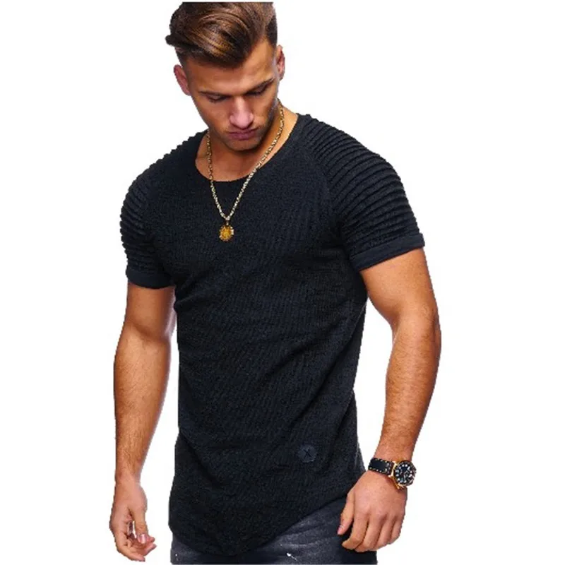 2024 Summer Men TShirts Short Sleeve Slim Fit  T-Shirts Tops Men Cotton Tops tees bodybuilding Fold T-shirt Mens Casual Clothing