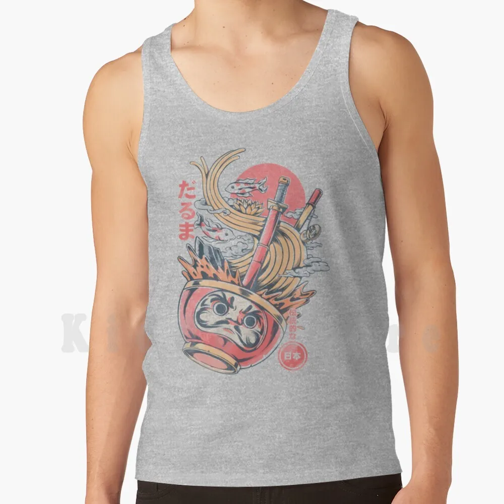 Daruma Ramen-White Tank Tops Vest 100% Cotton Daruma Zen Japan Japanese Japaneseart Ramen Food Japanesefood Sushi Dragon