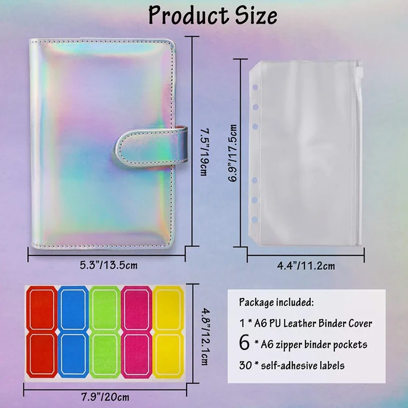 A6 Laser Binder Budget Planer Notebook Deckt Ordner A6 Größe 6 Loch Binder Taschen Kunststoff Binder Zipper Geld Sparen Umschlag