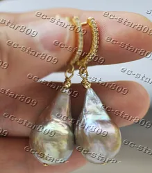 Z11178 25mm Golden Lavender Teardrop Reborn Edison Pearl Dangle Earring CZ Fine Women Fine Jewelry